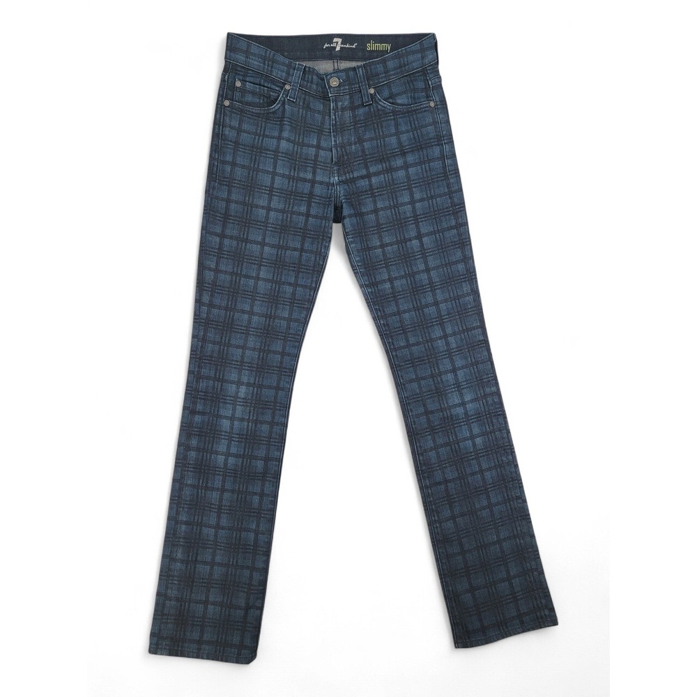 7 For All Mankind Slimmy Mens 28 Plaid Slim Fit Stretch‎ Denim Jeans USA